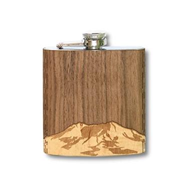 Imagem de Cantil de madeira gravado a laser – 170 g, aço inoxidável, gama cascata – Monte Santa Helens Walnut Sky