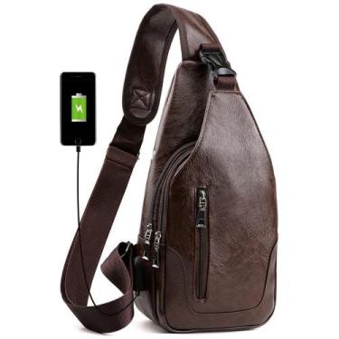 Imagem de Mochila Sling Bag Peicees Leather Sling para homens com porta USB