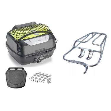 Imagem de Kit Baú 43L Monolock Adventure Givi E43nbr + Bagageiro Moto Titan 150 2004 A 2008 Cromado Aurorense