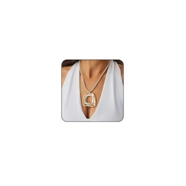 Imagem de Sora Tuki Colares Boho para mulheres, colar com pingente grande, dourado, joia country bohomia, colar oval com círculo, colar com pingente de coração de prata grosso, colar pandante, cowboy cowgirl