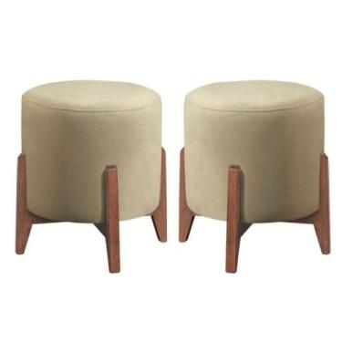 Imagem de Kit 2 Puff Decorativo Para Sala Redondo Luxo Atenas Linho Bege - Black