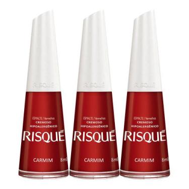 Imagem de Kit 3 Esmalte Risqué Vermelho Cremoso Carmim 8ml
