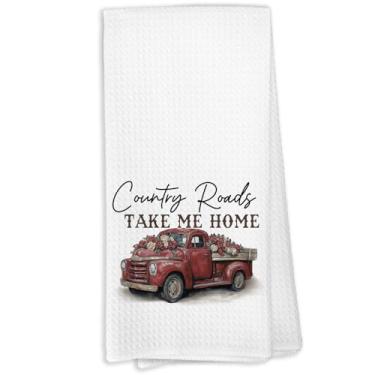 Imagem de KTYHD Toalhas de cozinha rústicas de fazenda, caminhonete vintage, toalha de prato floral cottagecore para cozinha, estradas rurais leve-me para casa de banho retrô caminhonete decorativo