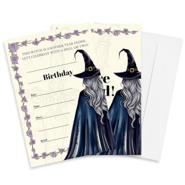Imagem de Convites de aniversário para mulheres - A bruxa é um ano mais velha - 20 peças rosas roxas e cartões de convite com tema de bruxa com envelopes, convites de aniversário legais, lembrancinhas de festa