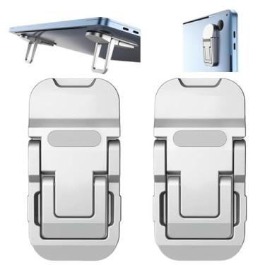 Imagem de 2 peças de suporte pequeno para laptop, mini suporte para mesa, suporte de teclado portátil pequeno para computador com 2 ângulos ajustáveis, suporte de teclado invisível autoadesivo para mesa