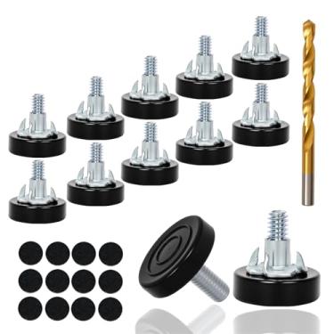 Imagem de Eunenete 12 peças de niveladores de pés de móveis com rosca de 0,6 cm, pés de nivelamento de móveis com porcas em T, adequados para mesas, armários, cadeiras, pernas de banquetas (pacote com 12