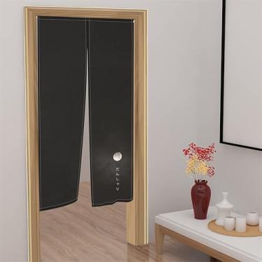 Imagem de Leowefowa Cortina de Porta Estilo Japonês Noren Preto Puro com Lua Impressa, 85 cm, Adequado para Cozinha, Banheiro, Corredor