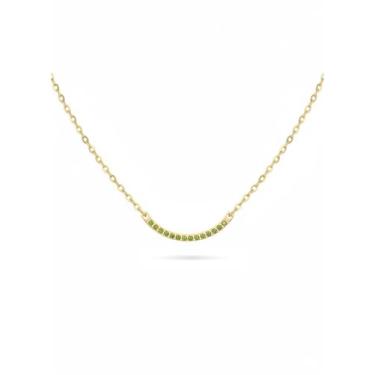 Imagem de PENLYU Colar feminino com pedra do mês de nascimento em ouro 14K, pingente de barra curvada, colar de irmãs, presentes para mãe e família, design de um terço de círculo, joia de presente de