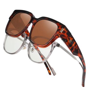 Imagem de DUCO Fit Over Óculos de sol envolventes óculos de sol polarizados sobre óculos de sol para homens mulheres proteção UV DC8970, Armação tartaruga, lente marrom, ‎54mm