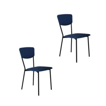 Imagem de Conjunto 2 Cadeiras de Jantar Vintage Retrô Tecido Sintético Est.Preta