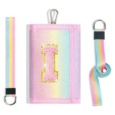 Imagem de cotmcor Carteiras infantis para meninas, adolescentes, 6-8, 8-10 anos, linda bolsa infantil com inicial de rebanho, bolso para moedas, glitter, arco-íris, carteira transversal para presentes de