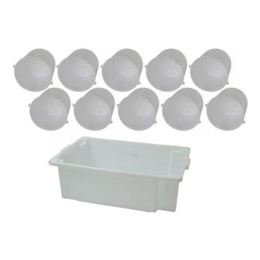 Imagem de Kit 10 Formas Queijo 1Kg+ 1 Caixa De Armazenar 40 L  11 Pçs 