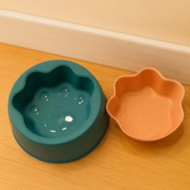 Imagem de Comedouro Duplo para Pets, Tigela Removível em Formato de Patinha, Antiderrapante, Laranja e Cinza (Verde com Rosa)