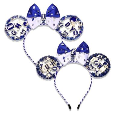 Imagem de PHALIN 2 peças de tiaras de futebol para mulheres, laço azul, branco, orelhas de rato, dia de jogo, futebol, mãe, acessórios de cabelo, itens essenciais para o dia do jogo, lembrancinhas de festa