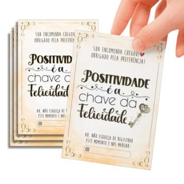 Imagem de 54 Unidades Cartão de Agradecimento para Clientes, 6,5x8,5cm Design Fofo com Mensagem Positividade é a Chave da Felicidade Tag Papel Glossy 180gr Impressão Frente