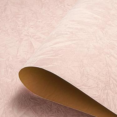 Imagem de HelloWall Papel de parede rosa de tecido de feltro para descascar e colar 45 x 805 cm papel de contato de veludo rosa texturizado enrugado para forro de gaveta de quarto, forro de veludo autoadesivo