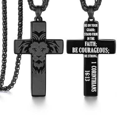 Imagem de SAM & LORI Colar de cruz preta para homens, presentes para adolescentes, aniversário de 13 anos, pingente de corrente para ele, Natal, 1ª comunhão, confirmação de batismo, dia dos namorados, Páscoa