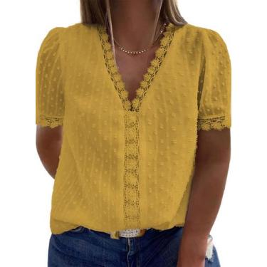 Imagem de Blusa feminina Happy Sailed plus size com decote em V amarela de chiff