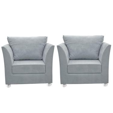 Imagem de Kit 02 Poltronas Decorativa Para Sala E Quarto Lisboa Suede Cinza Claro