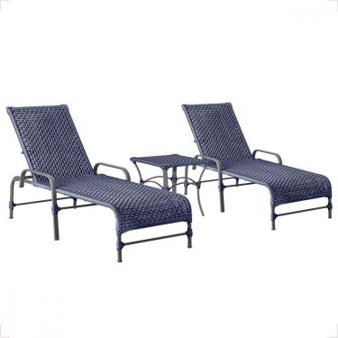 Imagem de 2 Espreguiçadeira Catar E 1 Mesa Garden Cor Preta Azul
