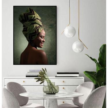 Imagem de Quadro Canvas Pint Abst. Mulher Negra Fundo Verde 90x70