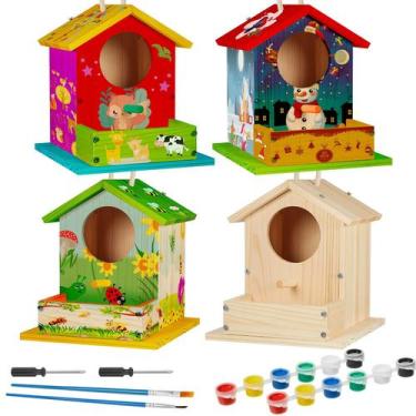 Imagem de Kit Birdhouse Liliful Wooden DIY com tinta para crianças e adultos