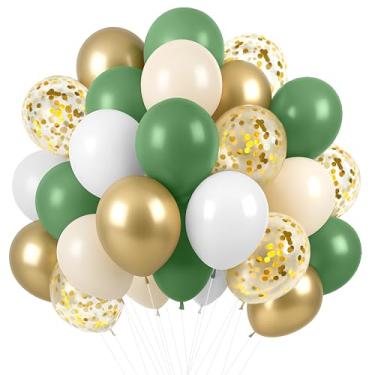 Imagem de Katchon, Huge Balloon Arch Kit - 61 Pcs | Birthday Balloons For Birthday Party Decorations | Bachelorette Party Decorations with White, Green, Gold Confetti Balloons | Happy Anniversary Decorations