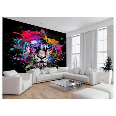 Imagem de Papel De Parede Arte Animal Rosto Tigre Cores 3,5M Tra129