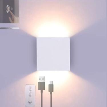 Imagem de Luminária de parede com controle de toque para cima e para baixo, luminária de parede com brilho ajustável e controle remoto, arandela moderna recarregável, iluminação de parede interna de a