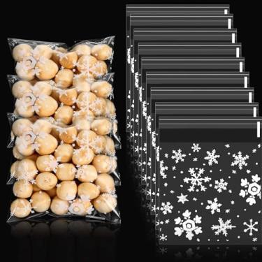 Imagem de Blulu 300 sacos de biscoito de Natal, floco de neve, celofane, sacos de doces brancos, autoadesivos, plástico transparente, bolsa de embrulho para presente de Natal, casamento, festas de fim de ano