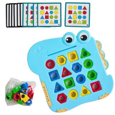 Imagem de Brinquedo Educativo Dinossauro Verde, Tabuleiro de Encaixe Geométrico com Formas e Cores, Jogo de Memória e Coordenação Motora, para Crianças a partir de 3 Anos