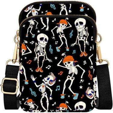 Imagem de YINHEXI Bolsas transversais pequenas para mulheres, mini carteira para celular, bolsa de ombro para mulheres e homens, Caveira preta, Simplicidade