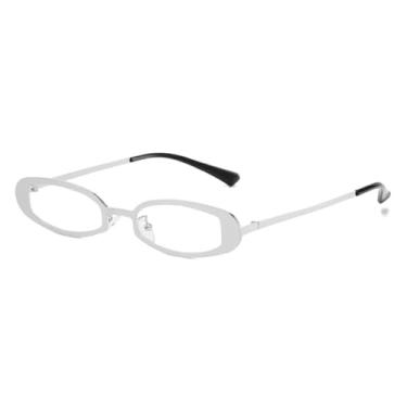 Imagem de Óculos de sol retrô pequeno oval de metal feminino, armação transparente UV400, retrô punk masculino (prata transparente)