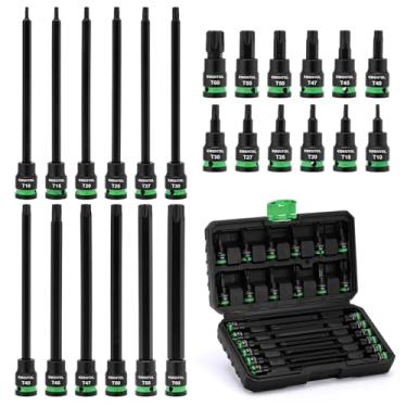 Imagem de EMENTOL Conjunto de 24 peças de soquete Torx de impacto de 3/20.3 cm, soquetes de broca estrela extralonga, aço de liga T10-T60, Cr-V e S2