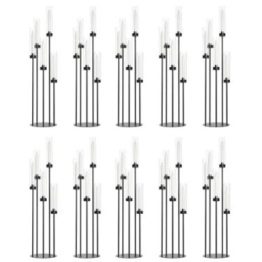 Imagem de Castiçal preto fosco de 100 cm com persianas acrílicas alto candelabro de 5 braços preto para mesa de centro de mesa, 10 peças, para casamento, sala de jantar, lareira, decoração, serve para vela de
