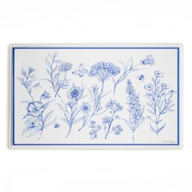 Imagem de Stupell Industries Tapete de pelúcia estampado de flores azuis individuais para banheiro, design por Susan Winget, 76 x 2,5 x 45,7 cm