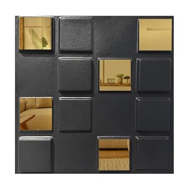 Imagem de Placas Decorativa 3D Espelhado Revestimento Moderno Sala Quarto 25x25cm (30,Preta + Dourada)