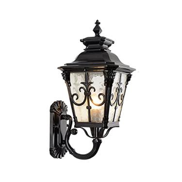 Imagem de Luminária de parede externa à prova d'água IP65, luminária de parede externa vintage, luminária rústica de parede para varanda com cúpula de vidro transparente para entrada (cor: preto)