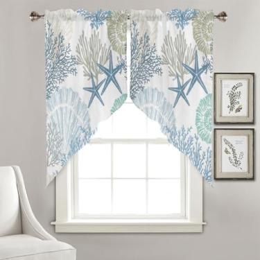 Imagem de Azvizanmo Cortinas de serapilheira rústicas naturais com bolso de varão painéis de cortina para janela pequena 91 cm de comprimento, 2 painéis