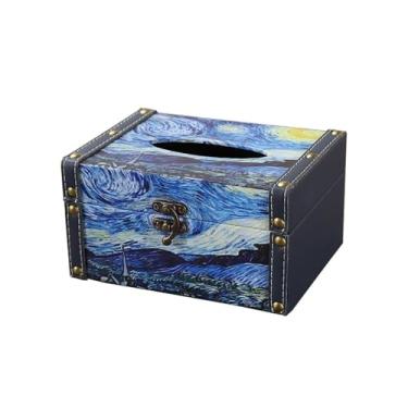 Imagem de Porta-lenços quadrado para caixa de lenços de papel, caixa de lenços de pintura a óleo clássica, organizador de folhas de secador de couro para banheiro, penteadeira, bancada, suporte de caixa de