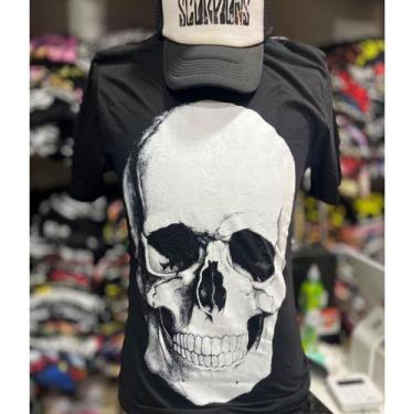 Imagem de Camiseta Black Skull Camisa polo de manga curta para homens - Lightbek