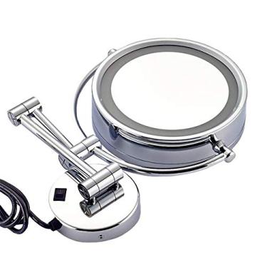 Imagem de Espelho de maquiagem, espelho de banheiro iluminado extensível dobrável formato redondo espelho de maquiagem cosmético