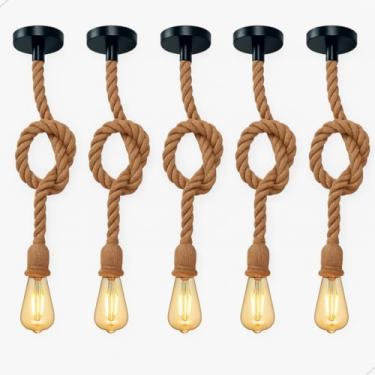 Imagem de Kit Pendente Corda Retro com Estilo Vintage Rústico 1 Metro E27 com Lâmpada Filamento Âmbar ST64 (5)