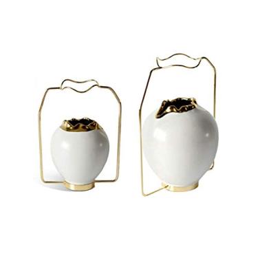 Imagem de AKALNNB Vaso decorativo simples e criativo, vaso de cerâmica com suporte dourado, 2 tamanhos, vaso de mesa de hotel, sala de amostras, vaso de arranjo de flores, fácil de usar, 63 cm x 53 cm