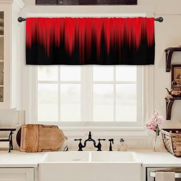 Imagem de Miyotaa Cortina de cozinha moderna preta vermelha 137 cm L x 45 cm A, bolso para varão abstrato, minimalista, simples, contemporâneo, tratamento de janela para sala de estar, quarto, banheiro