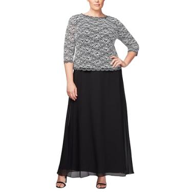 Imagem de Alex Evenings Vestido feminino plus size com corpete de renda com lantejoulas, Preto/branco, 58