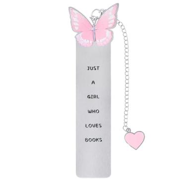 Imagem de Marcador de página de aço inoxidável com laço rosa - impresso com lindos padrões de laço e equipado com pingentes de coração, ideal para leitoras, presente de aniversário perfeito para namoradas