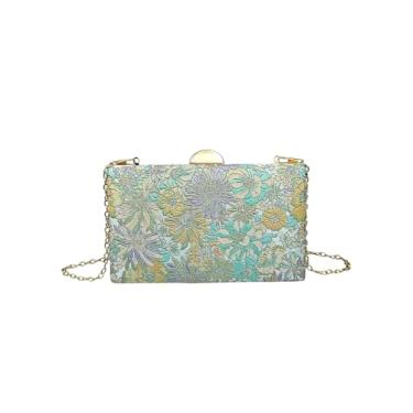 Imagem de QWINEE Bolsa feminina de lantejoulas com bordado floral para noite elegante mini bolsa transversal bolsa de festa de casamento, Verde menta, one_size