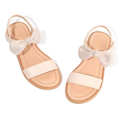 Imagem de PANDANINJIA Gina Sandálias femininas abertas de verão sandálias sapatos sapatos para bebês/crianças pequenas/crianças grandes, Ella bege PU, 9 Toddler
