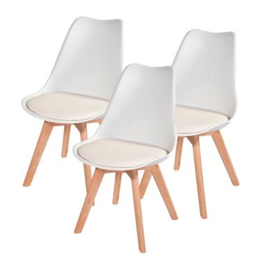 Imagem de Kit c/3 cadeiras Leda – Charles Eames, Saarinen Wood com almofada Branca